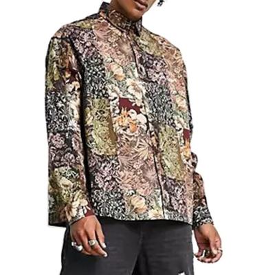 China Breathable Breathable Customize Button Up Logo Tapestry Jacket Men Hip Hop Streetwear for sale