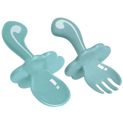 China Latex Free Baby Handle Cloud Fork Spoon Short Coverall Eating Training Anti Choking Tableware for sale