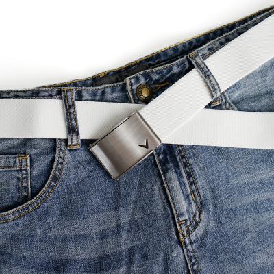 China Gray Men Women Casual Elastic Nylon Black White Blue Nylon Belt For Jeans Pants Ratchet Dress Belt With Automatic Buckle for sale