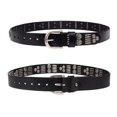 China Luxury Cowhide Fashion Punk Rock Men Women Studded Cowhide Casual Genuine Leather Belts For Jeans for sale