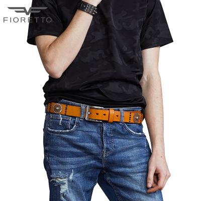 China Genuine Cowhide Fioretto Mens Cowhide Metal Studded Leather Belts For Jeans for sale