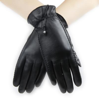 China Dressing Bowknot Elastic Wrist Handmade Elegant Women Leather Gloves for sale