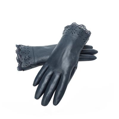 China Driving Lace Fringed Stylish Multiple Color Women Leather Gloves Winter for sale