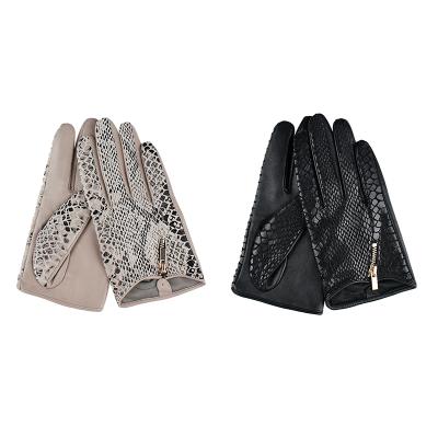 China Special Fashion Texture Leather Patchwork Snake Embossed Genuine Leather Gloves For Women Touch Screen Driving Leather Gloves for sale