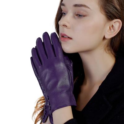 China Purple Warm Women's Touch Screen Buttons Buttons Classic Decoration Winter Sheepskin Leather Gloves for sale