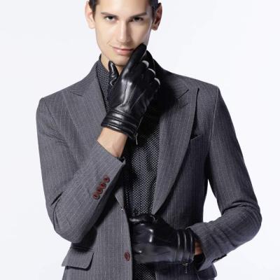 China Touch Screen Customized Men Winter Warm Nice Side Zipper Black Goat Leather Gloves for sale