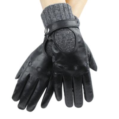 China Men Gloves Fashion Knitted Cuff With Hollow Men Leather Motorcycle Gloves for sale