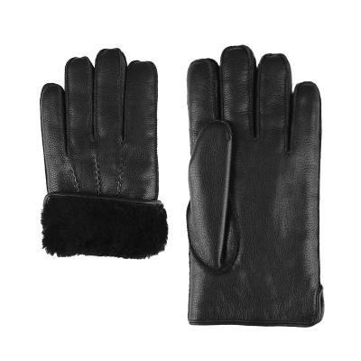 China High Quality Custom Made Luxury Wool Striped Men's Genuine OEM Plain Sheep Deer Skin Winter Driving Leather Gloves for sale