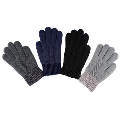 China Winter Warm Men's Wool-acrylic Knitted Gloves Magic Patchwork Cuff Touch Screen Gloves for sale