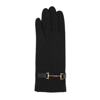 China OEM Classic Winter Metal Plain Chain Decoration Warm Women's Wool Black Acrylic Gloves for sale