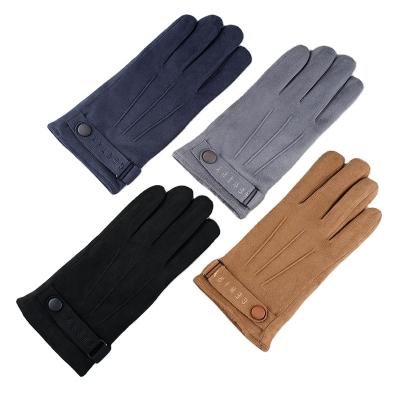 China Simple Classic Warm Fur Lined Winter Men's Touch Screen Faux Fingers Faux Suede Leather Training Gloves for sale