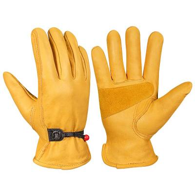 China Tan Grain Cowhide Mens Leather Adjustable Work Gloves Saddle Fashion Wrist Gardening Gloves With Adjustable Wrist for sale