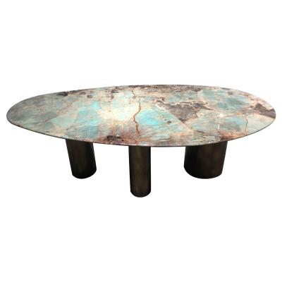 China Modern perfect quality dining table stainless steel colorful marble dining table for sale