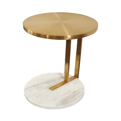 China 2021 Newest Living Room Modern Small Base Metal Tintan Gold Stainless Steel Round Table Frame Luxury Marble Round for sale