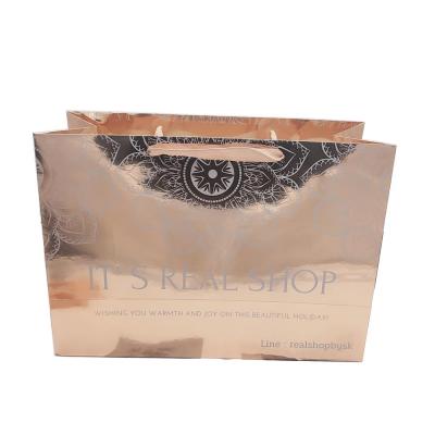 China Wholesale Recyclable Luxury Wedding Party Gift Rose Gold Paper Bag Promotion Shopping Paper Bag for sale