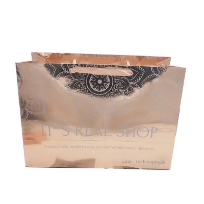 China Custom Recyclable Wedding Party Gift Shopping Paper Bag Shopping Bags With Logo Board Engraving Printing Rose Gold Wholesale Luxury Paper for sale