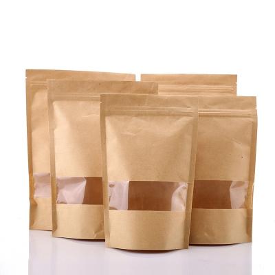 China Custom Printed Recyclable Water Proof Aluminum Foil Kraft Paper Holder Up Bag With Window for sale