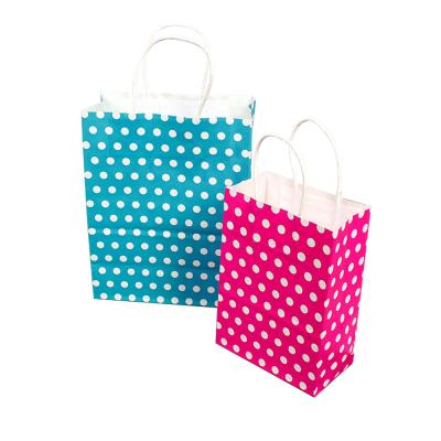 China Recyclable Custom Dot White Kraft Paper Bag Garment Wrapping Gift Bag Tote Paper Handbag Custom Polka Stain Logo for sale