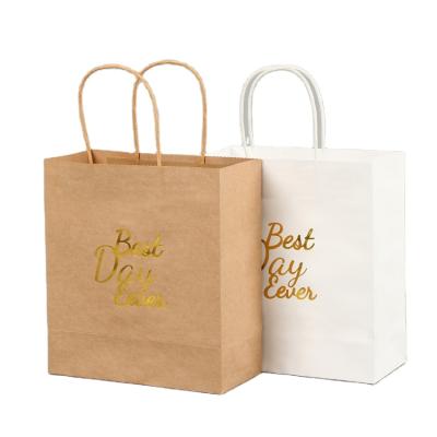 China Recyclable Custom White Paper Bag Recyclable White Paper Bag Recyclable Custom Paper Packaging Deli Bag Handle Paper Bag Clothing Shopping Packaging Gold Foil Logo for sale