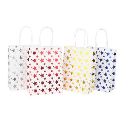 China Recyclable Border Specials For In Stock Gold Foil Star Gift Bag Handle Custom White Paper Bag Kraft Paper Bag Custom for sale