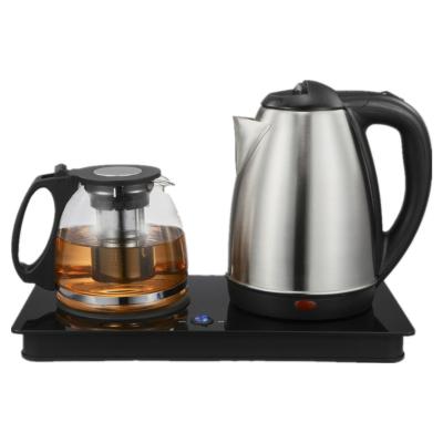 China 360 Degree Rotation Base Tea Maker Set Double Electric Kettles Stainless Steel And Glass With Keep Tea Tray Electric Kettle Hot for sale