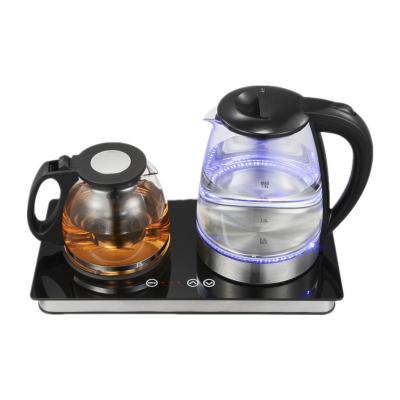 China Keep Hot 1.8L Hotel Stainless Steel Kettle Sets &1.2L Mug Tea Glass Coffee Maker Keep Hot Electric Kettle for sale