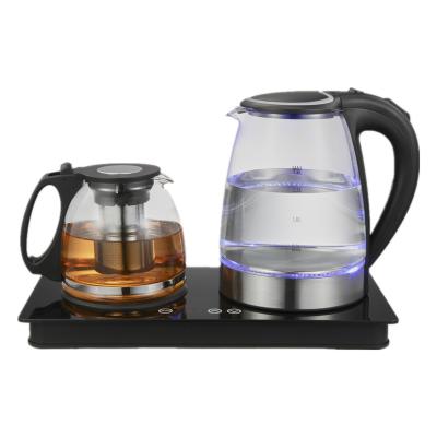 China 360 Degree Rotating Glass Base 1.8L Kettle Tea Maker With 1.2L Glass Teapot Electric Kettle Tea Tray for sale