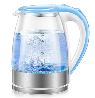 China 360 Base 1500W 1.8L Degree Rotating Blue Light LED Coffee Tea Kettle Electric Glass Kettle for sale