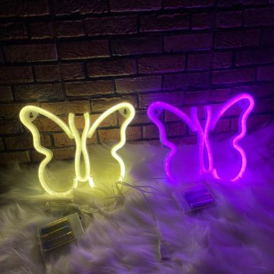 China Wedding Home Indoor Decoration Butterfly Neon Lights Battery or USB Powered Wall Decor for Kids Room Bedroom Christmas Festival Party (Blue+Pink) for sale