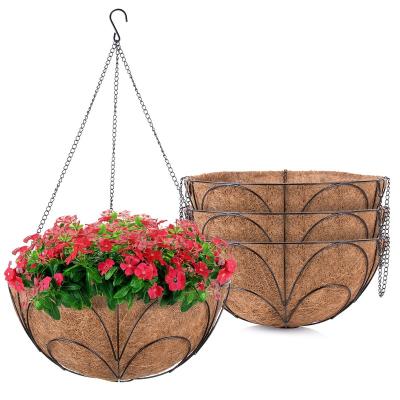 China Europe 4 Pack Metal Planter Hanging Basket With Cocos Liner Iron Hanging Basket For Flower for sale