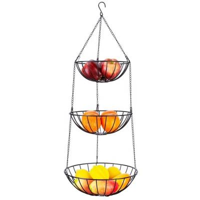 China Sustainable Factory Made 3 Tier Fruit Vegetable Basket Hanging Chains Stand Up Removable Baskets for sale