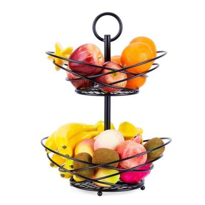 China Double Layer 2 Tier Metal Wire Kitchen Sustainable Promotional Creative Fruit Basket for sale