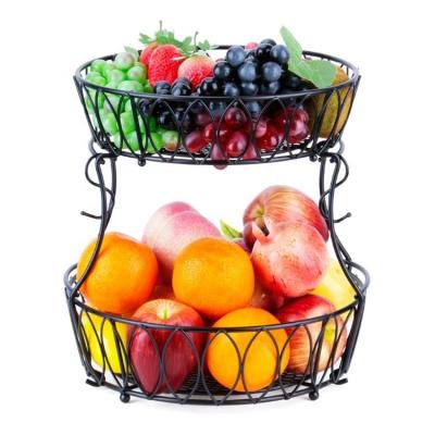 China Sustainable Vegetable Storage 2 Tier Fruit Basket Rack Promotional Rack With Banana Rack for sale