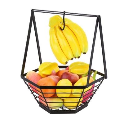 China Viable Hot Selling Detachable Kitchen Fruit Basket Banana Hanger Rack With Handle for sale