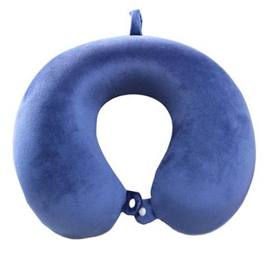 China Anti-Static Memory Foam Sleep Travel Customized Neck Pillow With Snap Button for sale