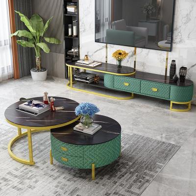 China Fashion modern multi-color round factory direct sales double drawer coffee table TV combination cabinet for living room for sale