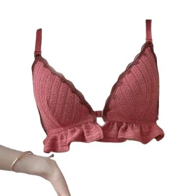 China QUICK DRY women wholesale three quarter cup comfortable thin triangle wire free lace bralette (3/4 cup) to lace up anterior bra for sale