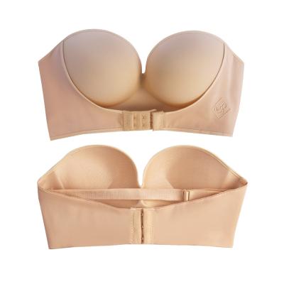 China QUICK DRY 1/2 Cup Button Up Bra Front Non Slip Breast Bonded Wire Free Backless Lift Up Unlined Strapless Bra For Wedding for sale