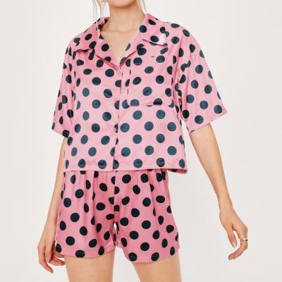 China Wholesale 2022 QUICK DRY pajamas short sleeved satin pink silk milk satin pajamas silk bamboo polka dot 2 piece silk pajama set shorts set for sale