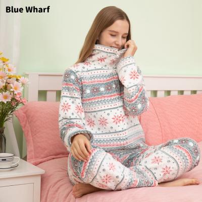 China China Factory Price QUICK DRY Soft Fleece Pajamas Women - Floral Women Pajama Sets Thick 2 Piece Women Fleece Pajama Sleepwear Set for sale