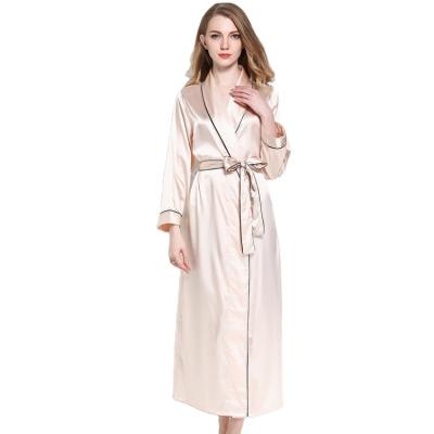 China Wholesale Custom Made QUICK DRY Long Sleeve Solid Bathrobe Pour Women Black White Satin Silk Rose Robe Bridal Robe Belted Luxury for sale