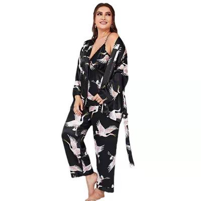 China Lightweight QUICK DRY Robe Set Loungewear Satin OEM Women Sleepwear Sets Long Sleeves With Cami Top And Pants for sale