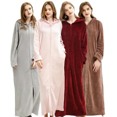 China QUICK DRY Hooded Bathrobe Women's Flannel Nightgown Home Zipper Cloths Onesie Hooded Pajamas Sleepwear Onesie Pajamas for sale