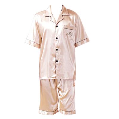 China QUICK DRY Custom OEM ODM ODM letter embroidery luxury short silk satin pajamas men's pajamas 2 pieces for sale