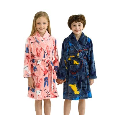 China Soft Bathrobe Kids Girls Boys Long Robes Flannel Robe Thermal Kids Plush Fleece Bathrobe Spa Bathrobe for sale