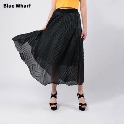 China Plus Size 2022 Summer Hot Women's Skirts Wave Pleated New Long Skirt Maxi Plus Size Black Half Body Skirt For Lady for sale