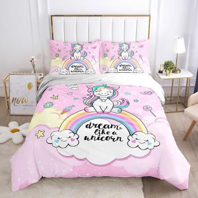 China Princess Nondisposable Pink Children's 3D Unicorn Single Bedding Bedroom Quilt Cover Sheets Fit For Girls for sale