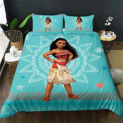 China Princess Moana Washable Comfortable Durable Polyester Animation 3D Ocean Girl Quilt Comforter Blanket Adult Bedding Set for sale