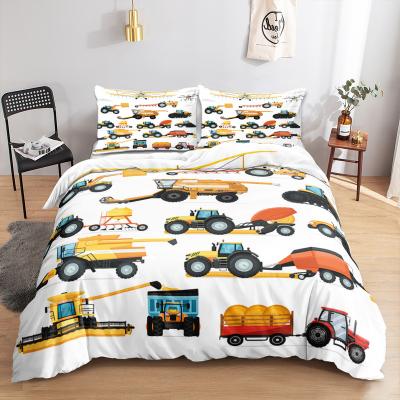 China 3D Cartoon Washable Comfortable Durable Quilt Engineering Vehicle Printing Single Twin Kids Bedding Set for sale