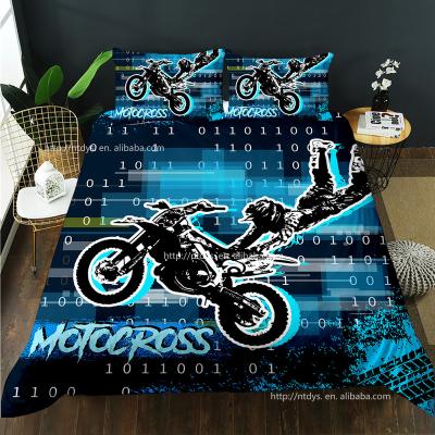 China Nondisposable 3D Racing Motorcycle Duvet Bedding 3 Piece Set Kids Boy Adult Extreme Sports Quilting Cover Set for sale